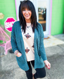 Cozy Season Popcorn Cardigan • Jade Cactus