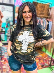 Camo Cross Bleached Tee• Pre Order