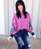 Rosy Rebel Magenta & Floral Ribbed Top