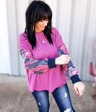 Rosy Rebel Magenta & Floral Ribbed Top