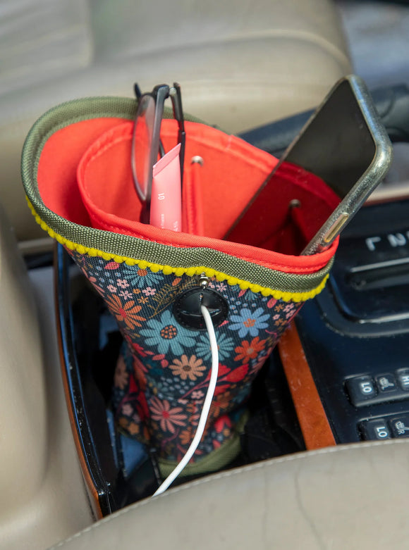 Car Cup Holder Organizer - Dark Blue Daisies