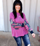 Rosy Rebel Magenta & Floral Ribbed Top