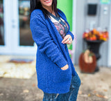 Cozy Season Popcorn Cardigan • Royal