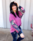 Rosy Rebel Magenta & Floral Ribbed Top