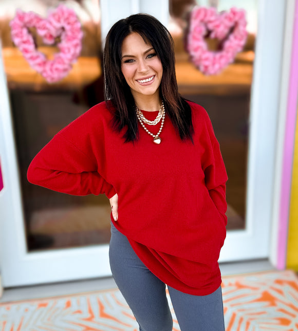 Ruby Retreat Pocket Sweater