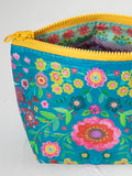 Small Recycled Zipper Pouch - Turquoise Folk Flower