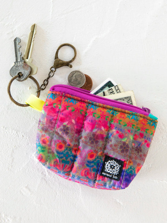 Mini Puffy Coin Purse Key Clip - Rainbow Border