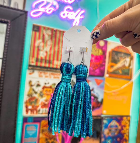 Blues Mix Fringe Earrings • Silver Stainless Steel Settings