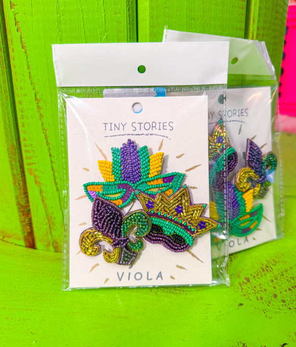 3 Pack Of Mardi Gras Brooches (Also cute bag & hat charms!)